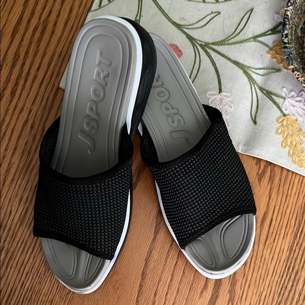 Black Slide Sandals with Textured Upper JSport